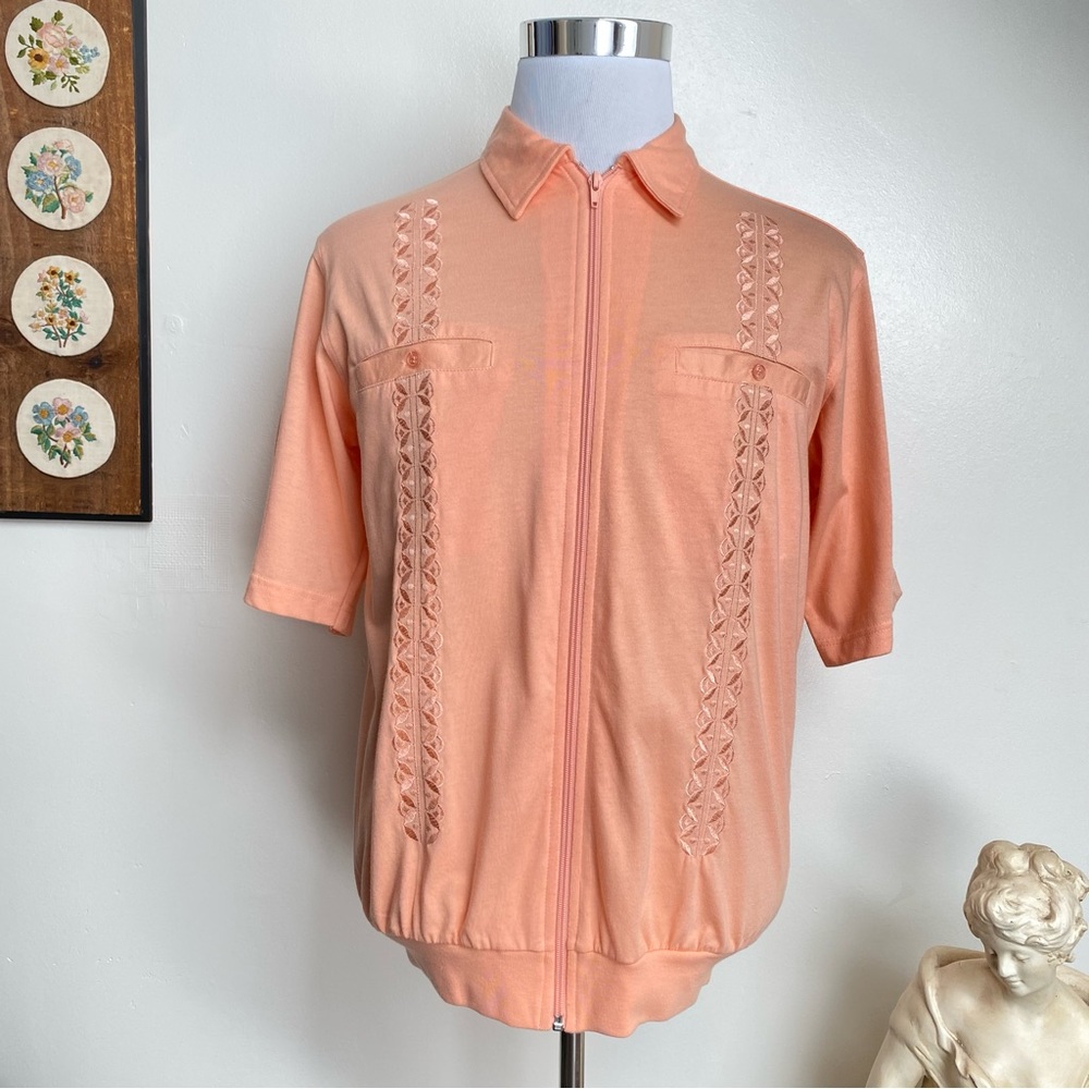 Vintage Peach Zip Up Embroidered Shirt